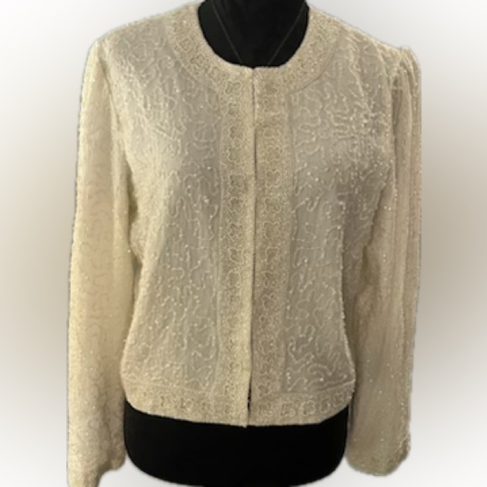 LAURENCE KAZAR NY Women's Ivory Beaded Blouse/Jacket NWT